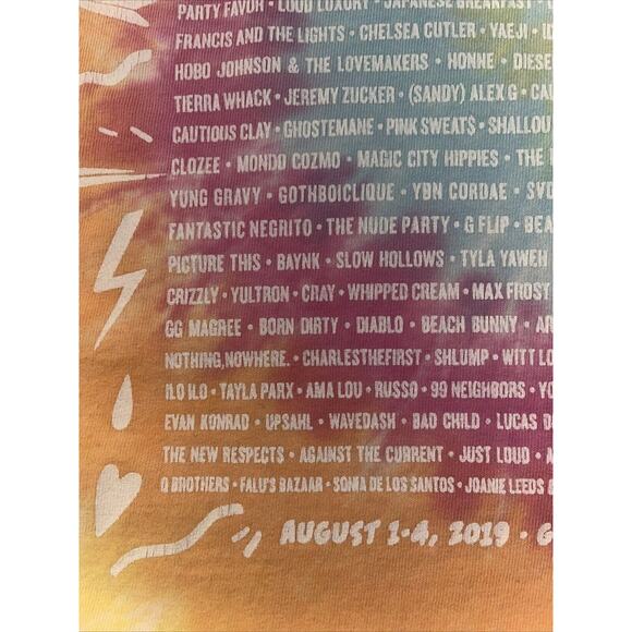 Lollapalooza 2019 Tie-Dyed Fest Lineup Shirt Med Large EUC Kacey Gambino Ariana - Picture 10 of 11
